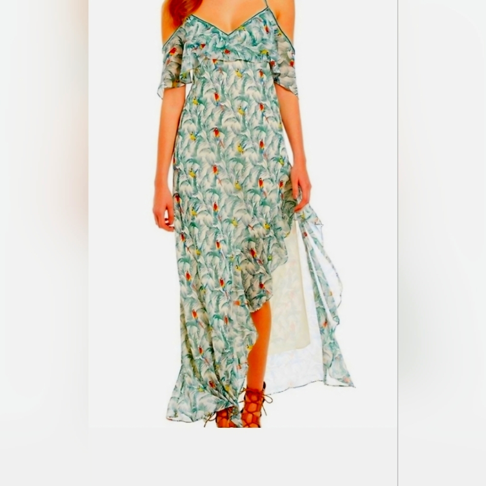 Chelsea & Violet Asymmetrical Floral Dress - Green and Orange